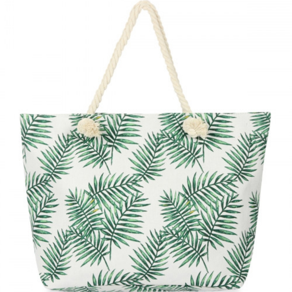 Palm Leaf Print Tote Bag